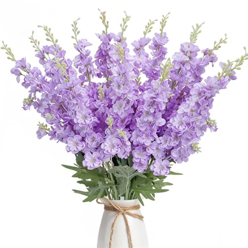 16Pcs Purple Delphinium Artificial Flowers 33.5'' Long Stem Larkspur Flower (Purpleii)