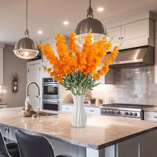 24 Pcs Orange Delphinium Artificial Flower Bulk (34.25" / Orange)