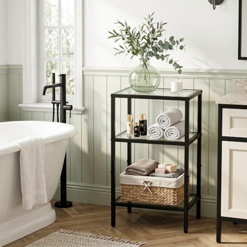 Glass Side Table (Black / 3-Tier (11"D x 15"W x 25.6"H))