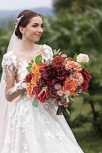 Artificial Fall Flowers (Burgundy Orange / 1 Box)