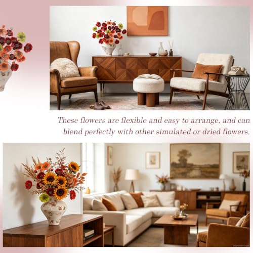 Artificial Poppy Flowers (Vintage Burgundy+dusty Orange+sage)