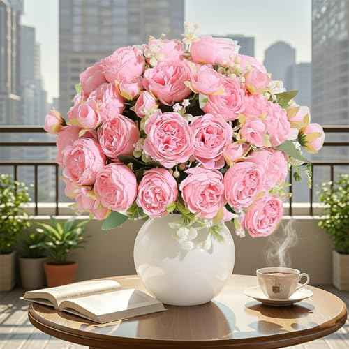 Pink Peonies Artificial Flowers 12 Bouquets (Light Pink)