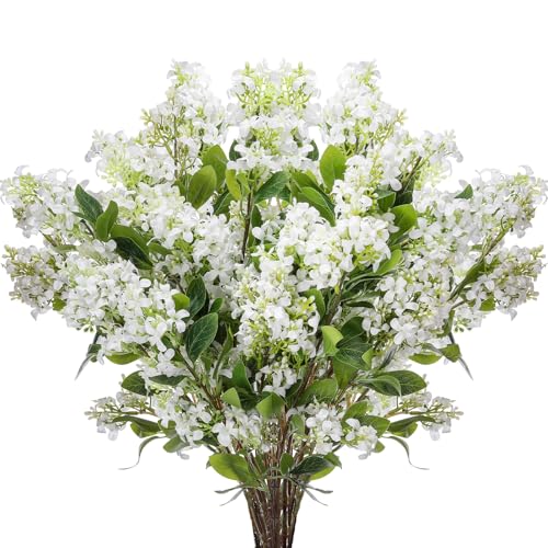 10 Pcs 30" Artificial Lilac Flowers Fake Delphinium Antirrhinum Stem Silk Artificial Flower Branch Floral Arrangement for Vase Centerpieces Wedding Bouquet Home (White)