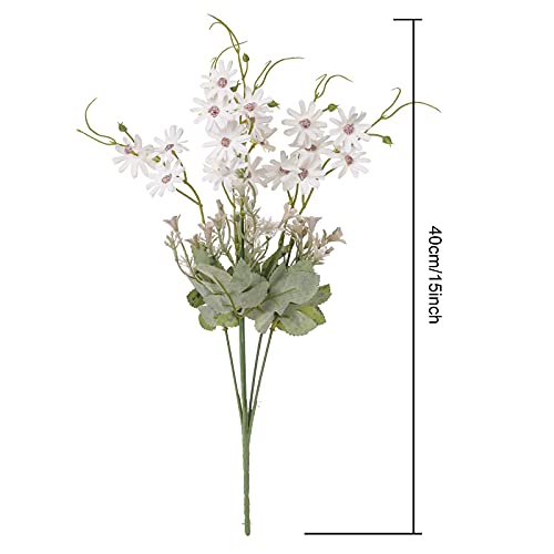 Artificial Flowers Wildflowers Silk Daisy Spring Fake Daisies Decoration Summer UV Resistant Colorful Mixed Bundles Faux Greenery Outdoor Plant Stem Filler for Home Decor Indoor Floral Arrangements (04-white)