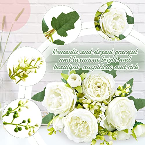 12 Bundles Silk Peonies (White, Pink)