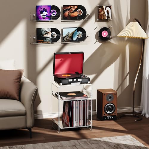 Acrylic Record Player Table with Storage Shelf (Clear / Medium)