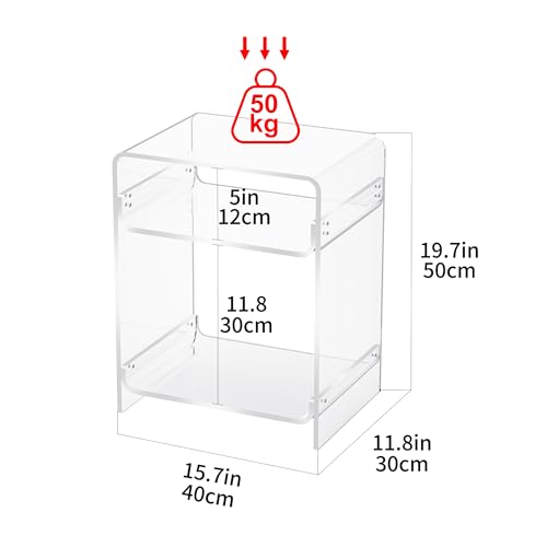 Acrylic End Table Record Player Table with Storage Shelf Clear Side Table Nightstand (Clear Set of 2)