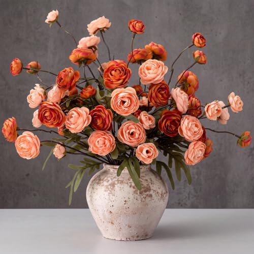 Rivrlive 12 Pcs Fall Orange Ranunculus Artificial Flowers (Orange)