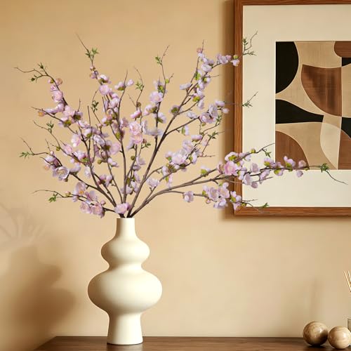 Fake Cherry Blossom Branches Artificial Plum Blossom Faux Flowers 4PCS Fake Flowers 35.4'' Long Stem Artificial Flowers for Tall Vase Silk Flowers for Indoor Home Decor No Vase (Light Pink)
