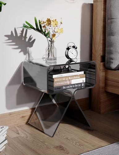 Acrylic Nightstand Bedside Side Table (Black)