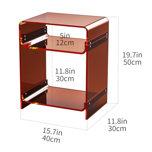 Acrylic End Table Record Player Table with Storage Shelf Clear Side Table Nightstand (Dark Brown Set of 2)