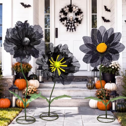 3 Pcs Halloween Black Giant Artificial Flowers for Decoration (Black / Classic)