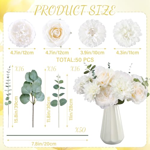 98pcs Artificial Flowers with Stems (White Color)