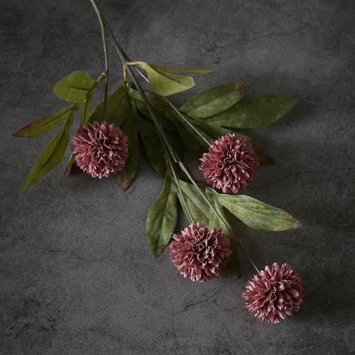 12 Pcs 27"Artificial Pompon Mum Silk Flower Stems for Vase (Warm Pink)