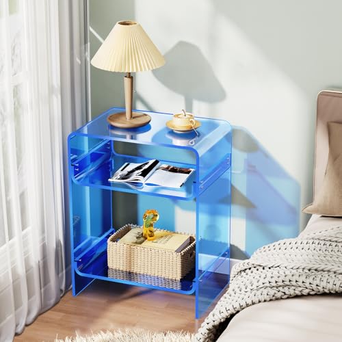 Acrylic Record Player Table with Storage Shelf (Blue / Large)