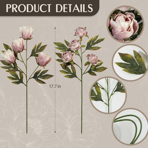 12 PCS 18" Faux Peonies Artificial Flowers Silk Flowers for Vase (Dusty Pink / 12P)