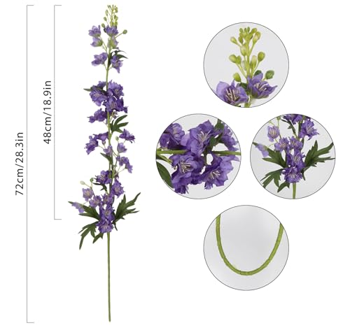 Purple Delphinium Artificial Flowers 5PCS Silk Flowers with Stems 28.3" Realistic Larkspur Faux Delphinium for Wedding Centerpieces Home Tables Party Decor (5pcs-purple)