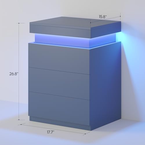 Navy Blue Modern Nightstand with LED Lights (Navy Blue)