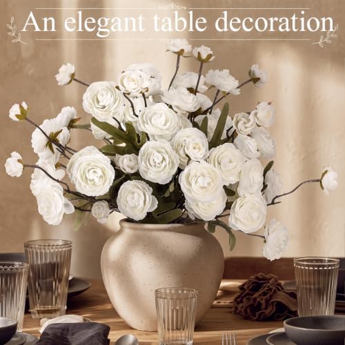 Rivrlive 12 Pcs Artificial Ranunculus Flowers (Cream)