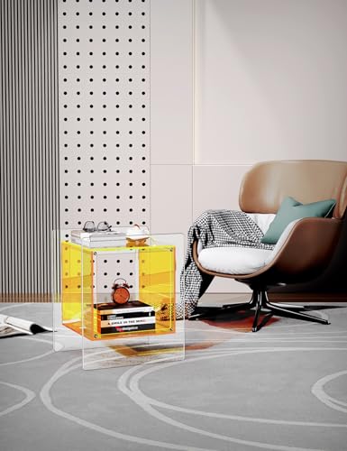 Acrylic Nightstand Colorful Bedside Table with Open Storage Shelf (Yellow)