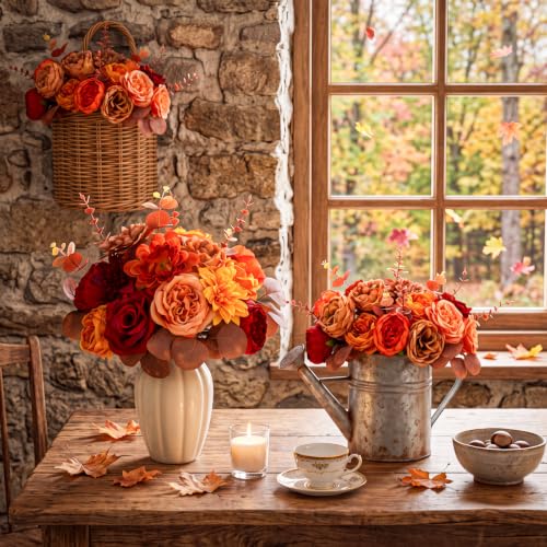 98pcs Artificial Flowers with Stems (Autumn Colors)