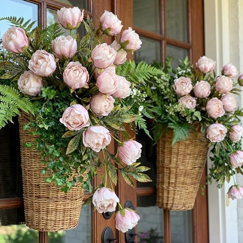 Faux Silk Peony Artificial Flowers Stem for Vase (Brownish)