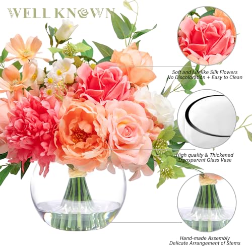 Artificial Flowers in Vase with Fake Water (Coral & Peach Plus)