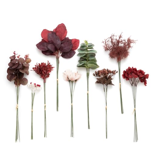 Artificial Greenery Stems Box Set (Red-burgundy & Dusty Rose)