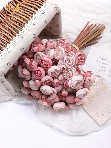 32Pcs Dusty Rose Ranunculus Artificial Flowers for DIY Home Wedding (Dusty Rose)