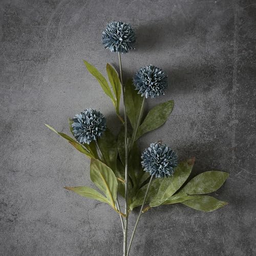 6 Pcs 27"Artificial Pompon Mum Silk Flower Stems for Vase (Dark Blue)