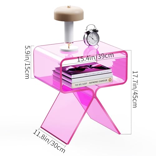 Acrylic Nightstand Bedside Side Table (Pink)