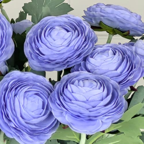 Artificial Ranunculus Flowers with Real Touch Stem (Blue / 10)