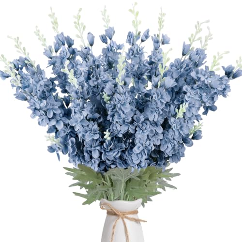 16Pcs Dusty Blue Delphinium Artificial Flower 33.5'' Tall Dusty Blue Flower (Gray Blue)