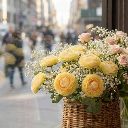 Yellow Ranunculus Artificial Flowerswith Real Touch Stem (Yellow / 6)