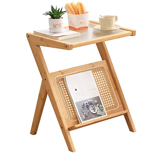 Large Wood Rattan Nightstand (Rattan-large-wood)