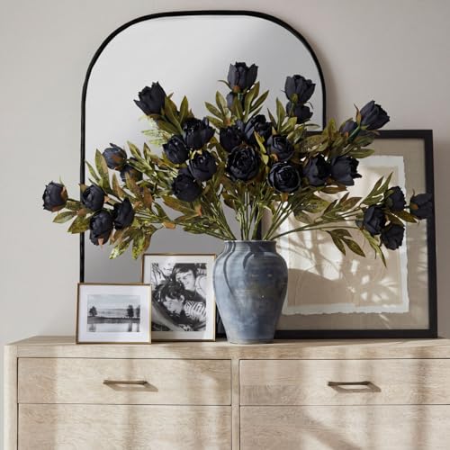 Faux Silk Peony Artificial Flowers Stem for Vase (Black)