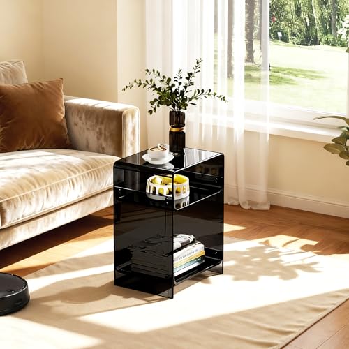 Acrylic Record Player Table with Storage Shelf (Black / Medium)