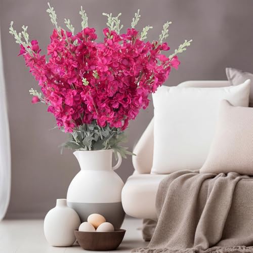 24 Pcs Rose Red Delphinium Artificial Flower Bulk (34.25" / Rose Red)