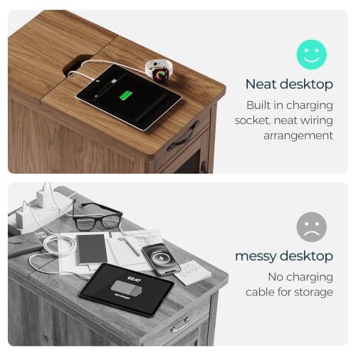 Charging End Table with USB Ports (Walnut / Glass Door)