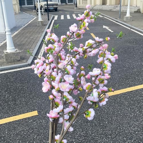 Fake Cherry Blossom Branches Artificial Plum Blossom Faux Flowers 4PCS Fake Flowers 35.4'' Long Stem Artificial Flowers for Tall Vase Silk Flowers for Indoor Home Decor No Vase (Light Pink)