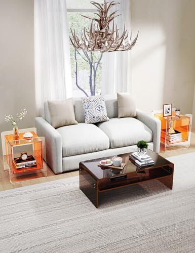 Acrylic Nightstand Colorful Bedside Table with Open Storage Shelf (Orange)