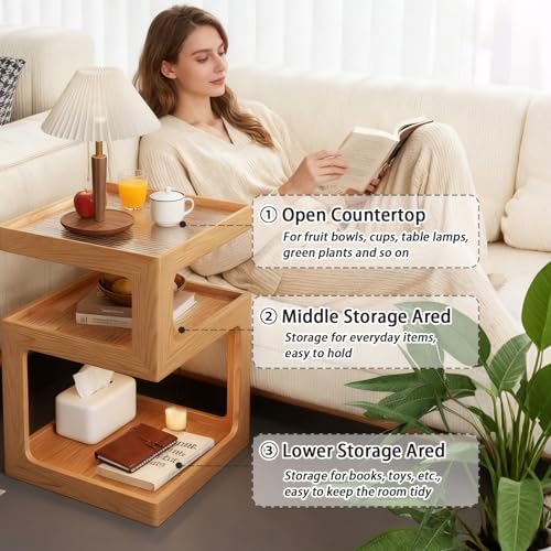 3 Tier Nightstand (Wood Color / 13.78*13.78*21.16in)