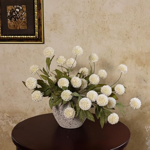 6 Pcs 27" Artificial Pompon Mum Silk Flower Stems for Vase (Cream)