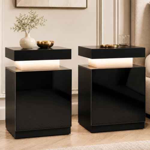 Nightstand Set of 2 with RGB LED Lights (Black / 17.7 inch-2P)