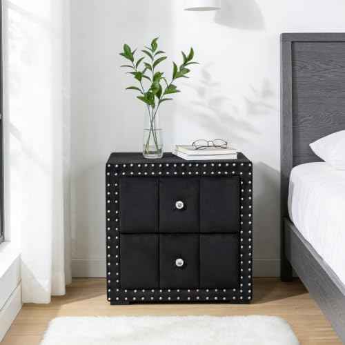Contemporary Tufted Nightstand (Black)