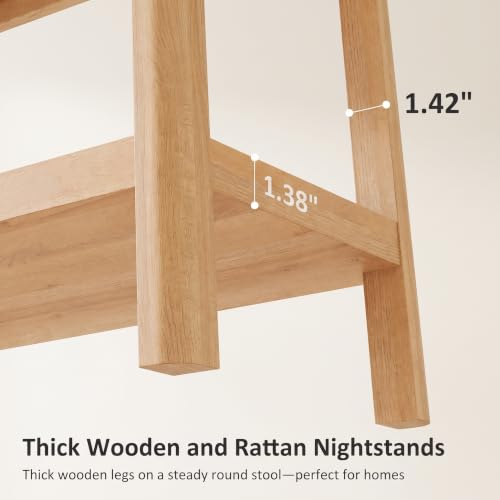 Rattan Side Table End Table with Round Edge Design (Natural Oak, Round Edges)