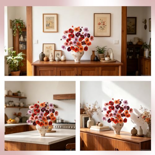 Artificial Poppy Flowers (Dusty Orange+blush+light Purple)