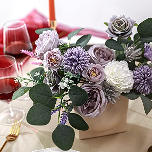 18Heads Multi Use Artificial Flowers Combo for DIY Centerpieces Arrangements Wedding Bridal Bouquet Table Chair Decor Candle Holder Baby Shower Cake Decor Flower Strips Home Decor (Forest Purple)