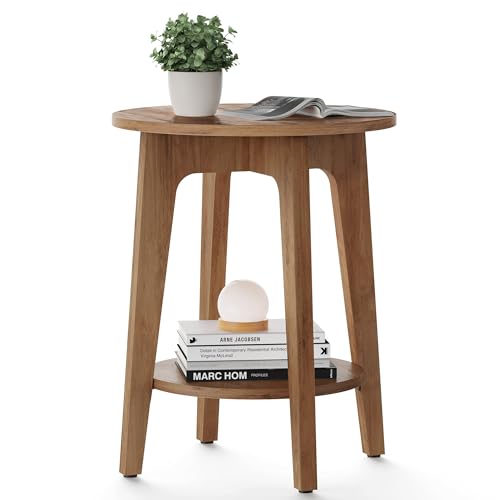 Round Side Table with Lower Shelf (Honey Brown / 1 pack)