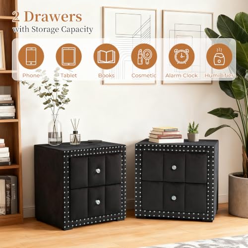 Contemporary Tufted Nightstand (Black)